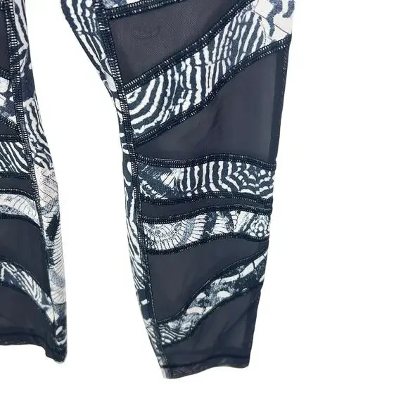 Lululemon Wanderlust Legging Women 6 Navy White High Waist Mesh Criss Cross Boho - Picture 5 of 10